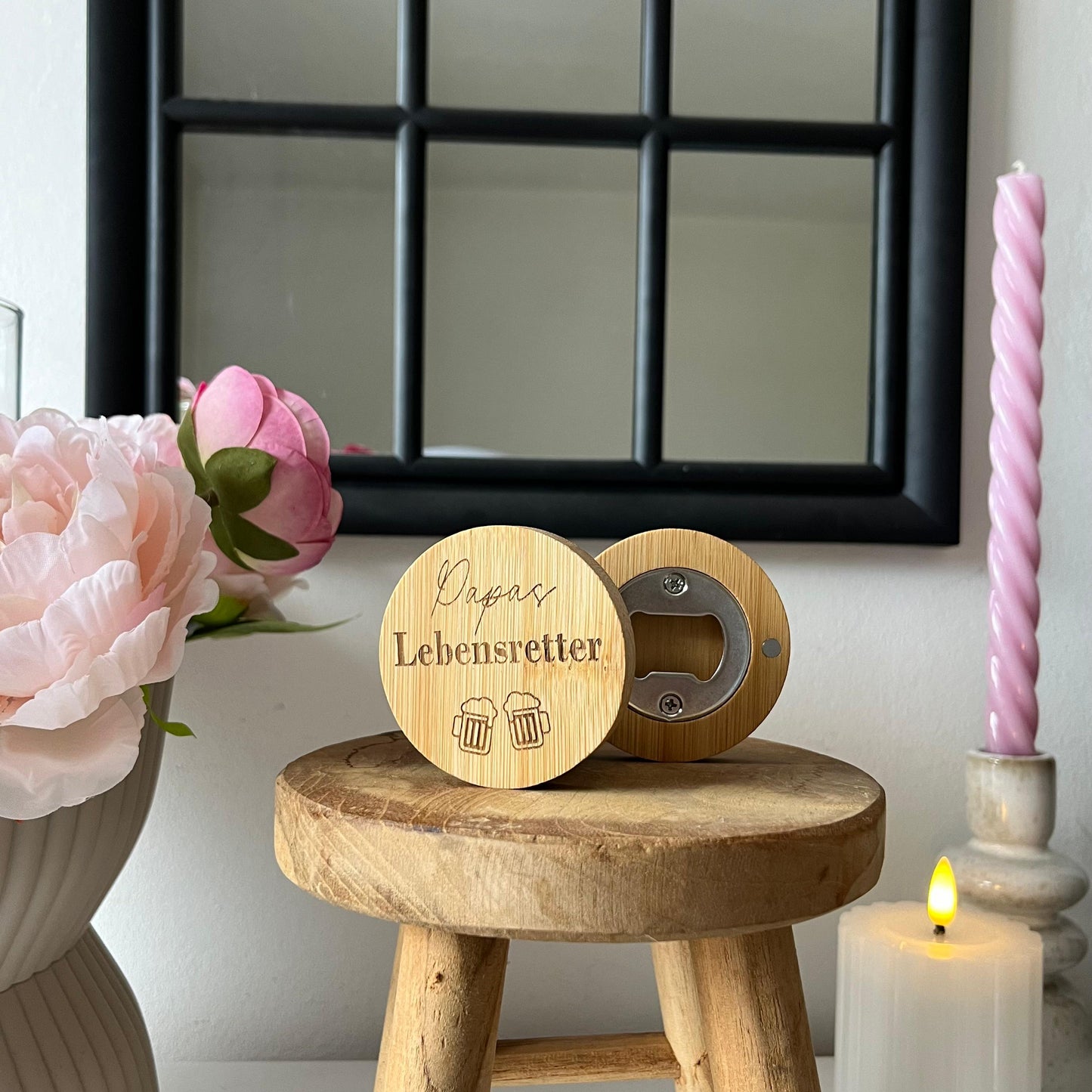 Flaschenöffner Rund Magnetisch "Papa´s Lebensretter"