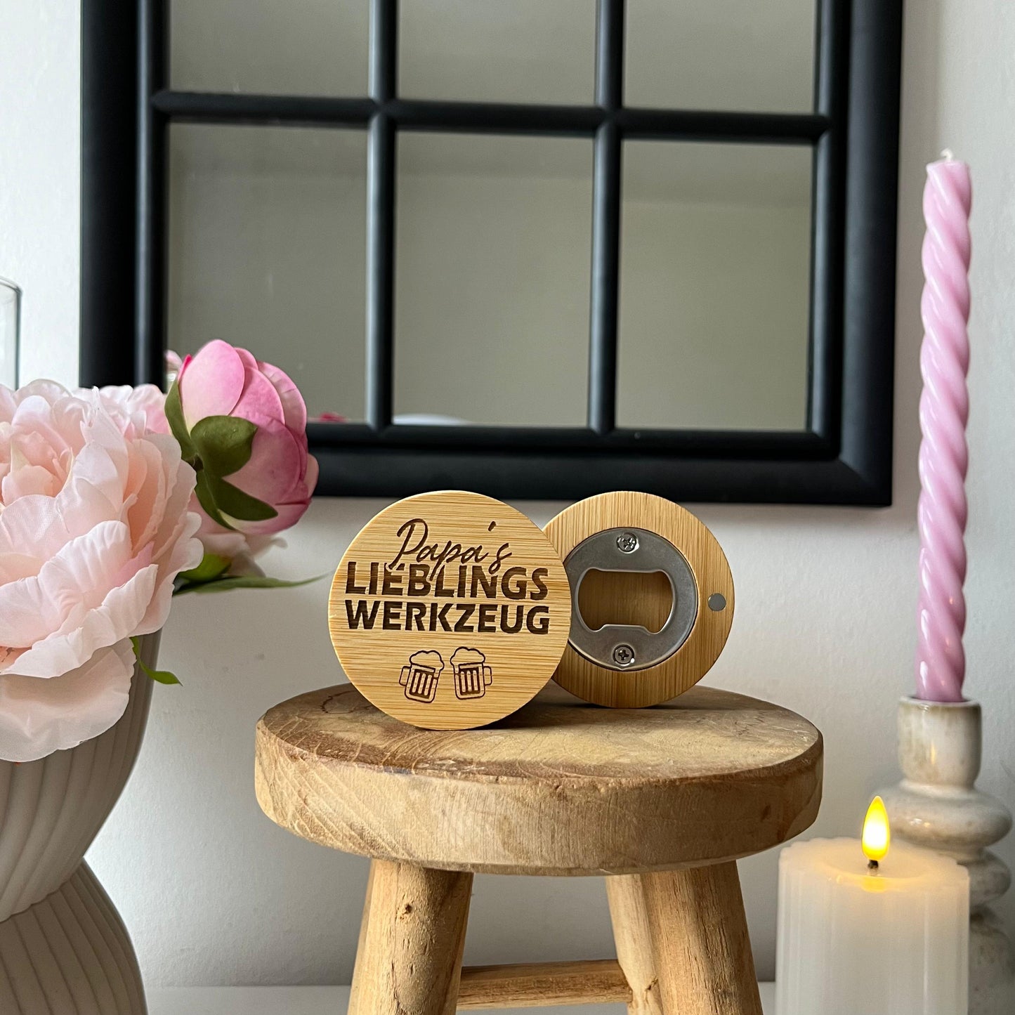 Flaschenöffner Rund Magnetisch "Papa´s Lieblingswerkzeug"