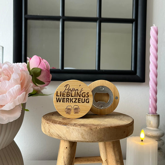 Flaschenöffner Rund Magnetisch "Papa´s Lieblingswerkzeug"