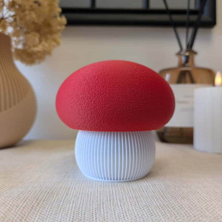 3D-gedruckter Deko-Pilz in Rot Weis mit samtiger Oberfläche – Herbstdeko von K Design