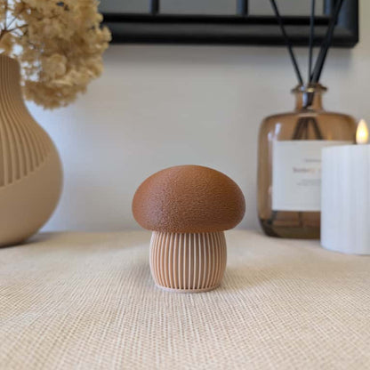3D-gedruckter Deko-Pilz in Braun Beige mit samtiger Oberfläche – Herbstdeko von K Design