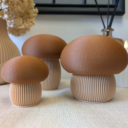 3D-gedruckter Deko-Pilz in Braun Beige mit samtiger Oberfläche – Herbstdeko von K Design