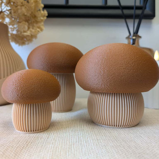 3D-gedruckter Deko-Pilz in Braun Beige mit samtiger Oberfläche – Herbstdeko von K Design