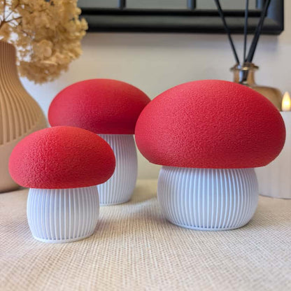 3D-gedruckter Deko-Pilz in Rot Weis mit samtiger Oberfläche – Herbstdeko von K Design