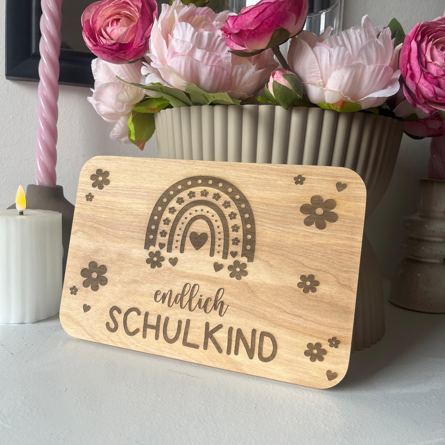 Brotzeitbrett "endlich Schulkind" Blume